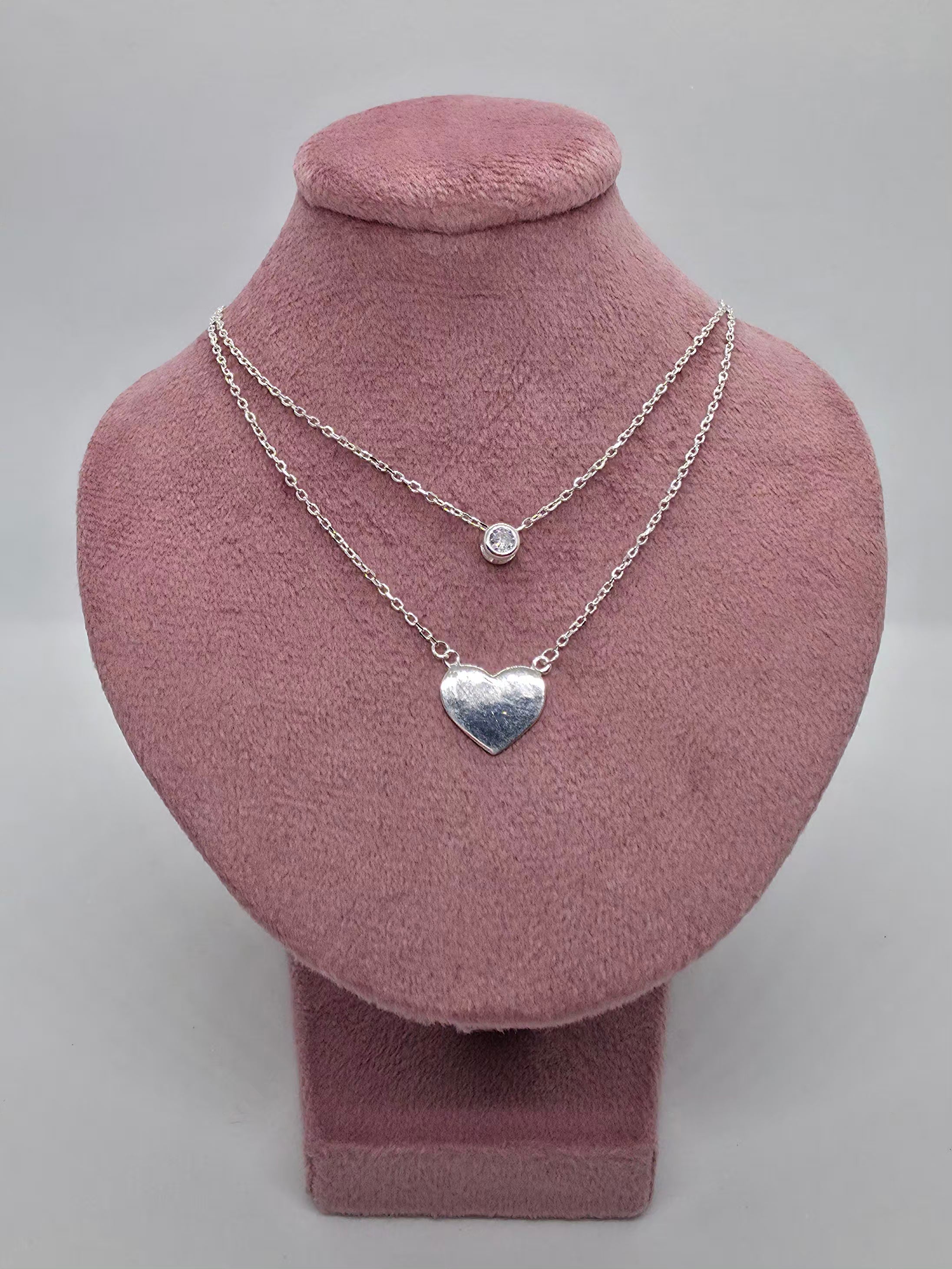 Collar enamora - Doble cadena corazón y punto de luz