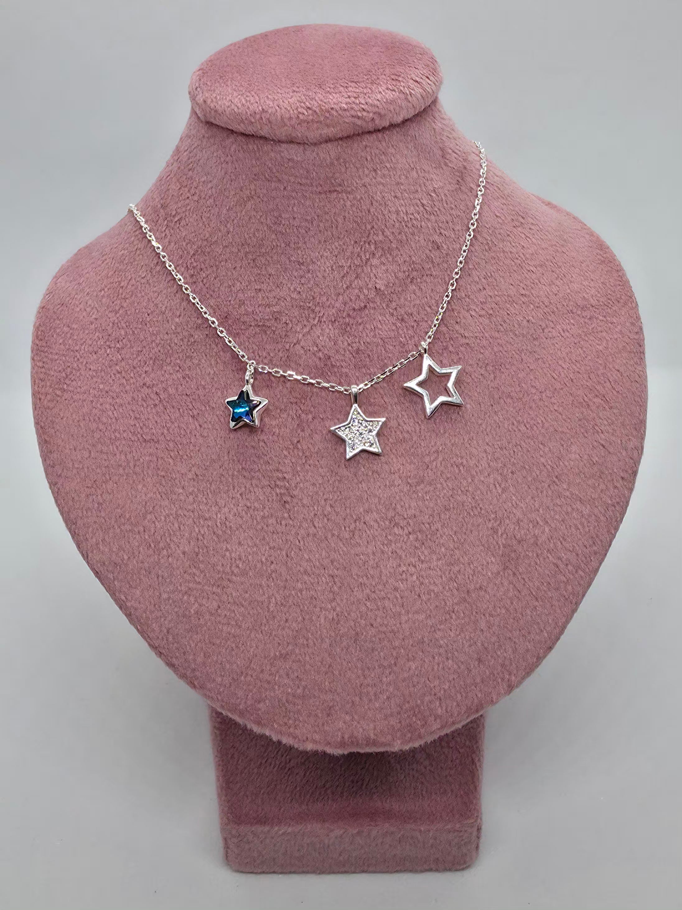 Collar Enamora - Estrellas plata, circón zafiro y circones