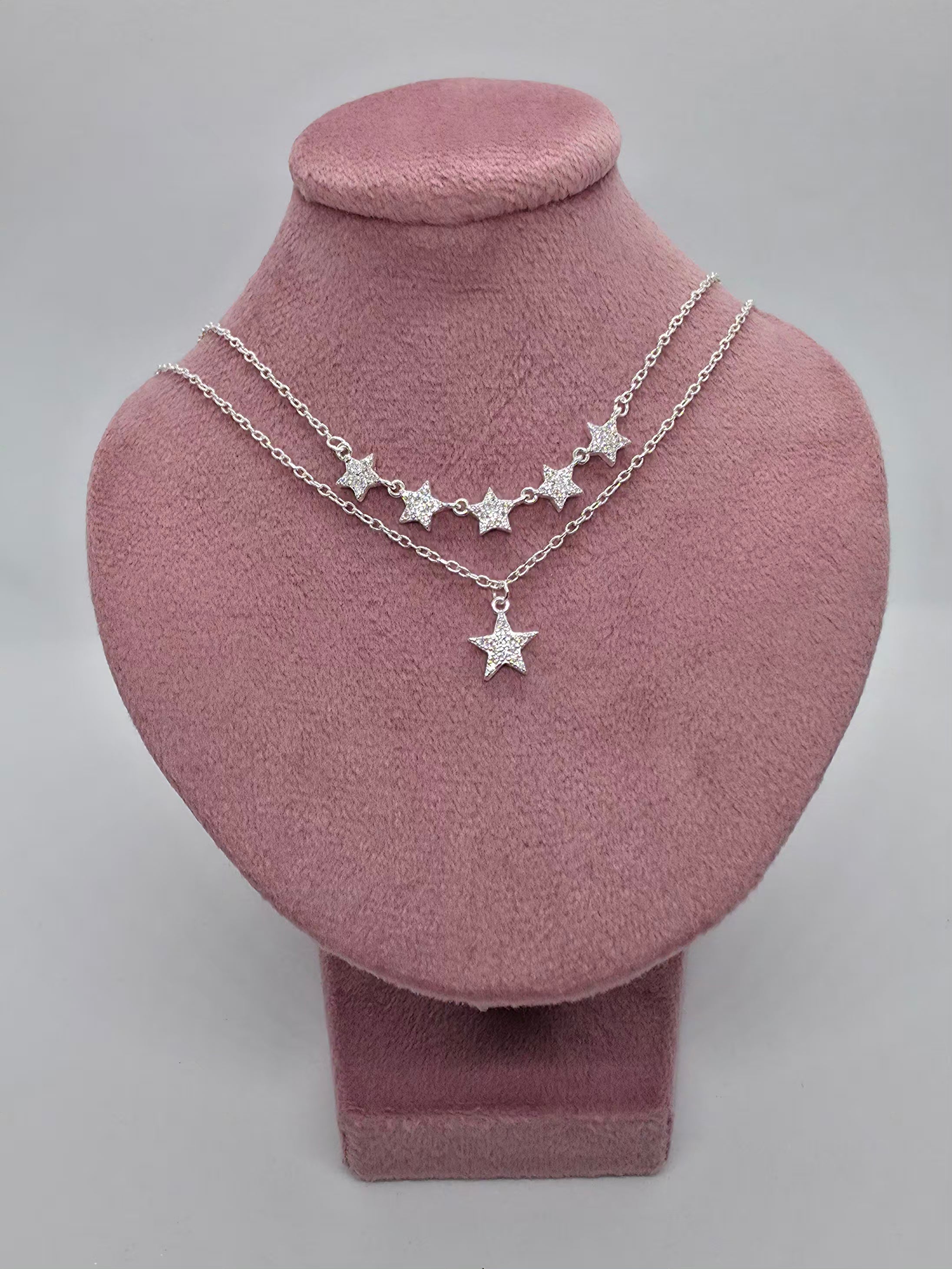 Collar Enamora - Doble cadena estrellas circones