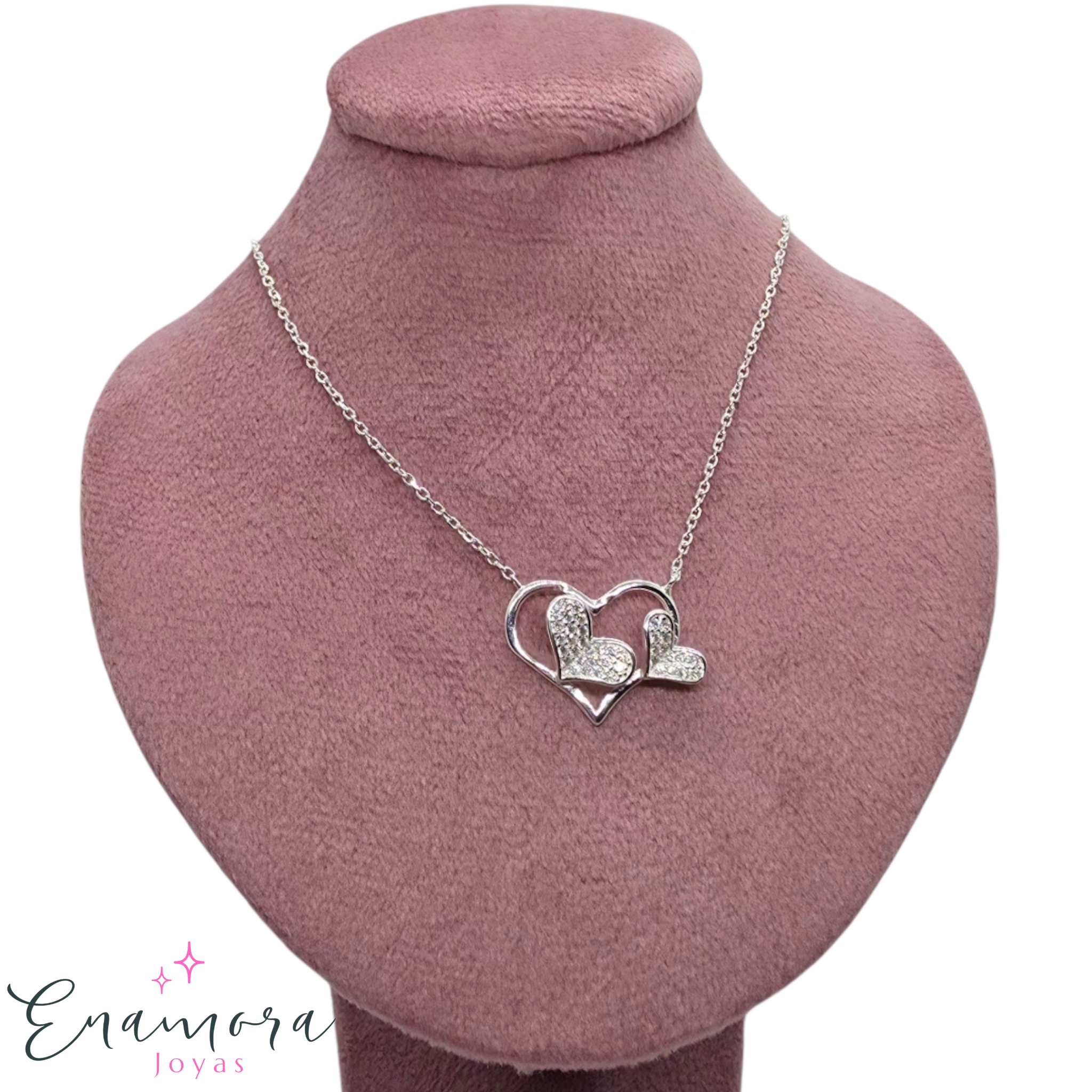 Collar Enamora - Triple corazón circones