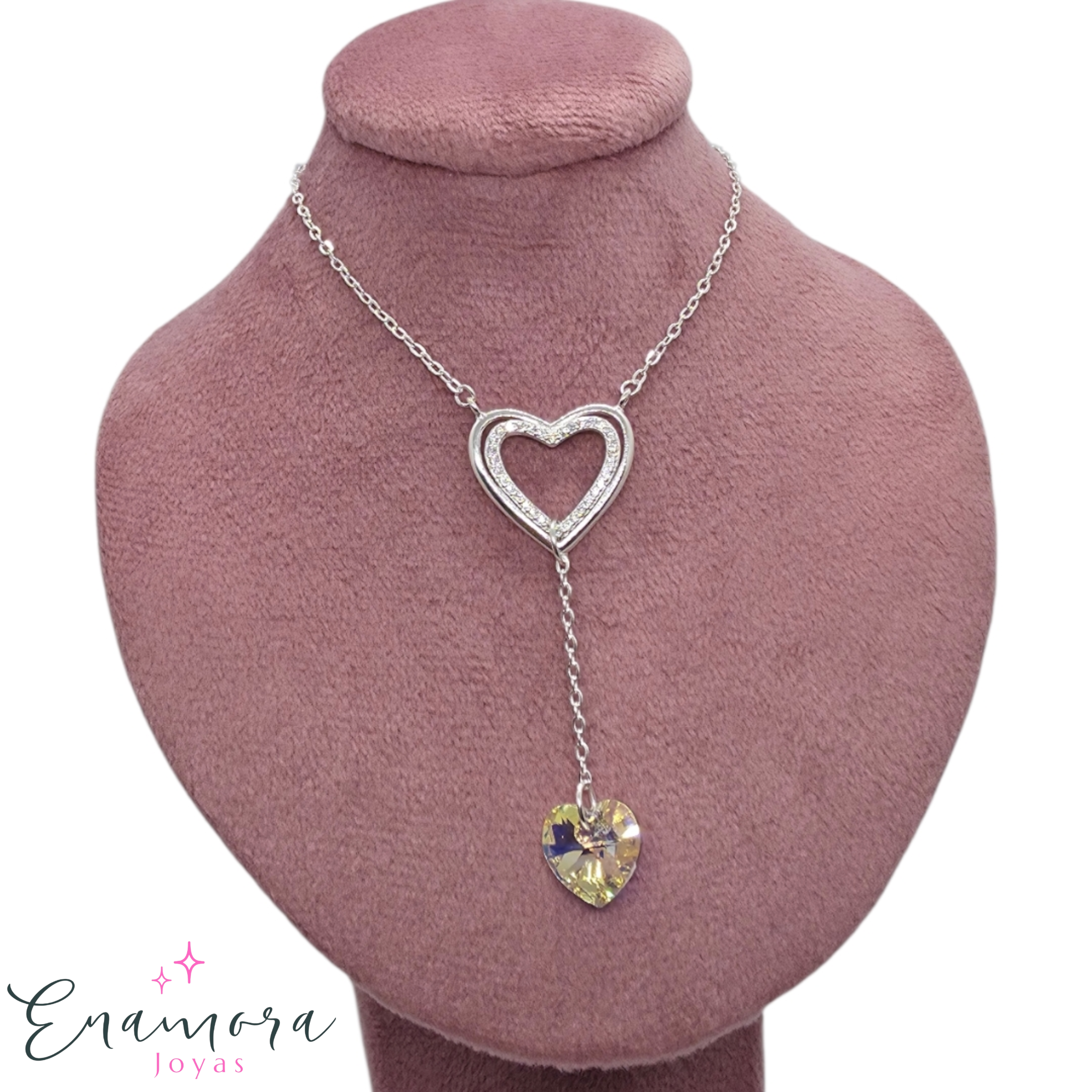 Collar Enamora - Corazón circones y cristal tornasol