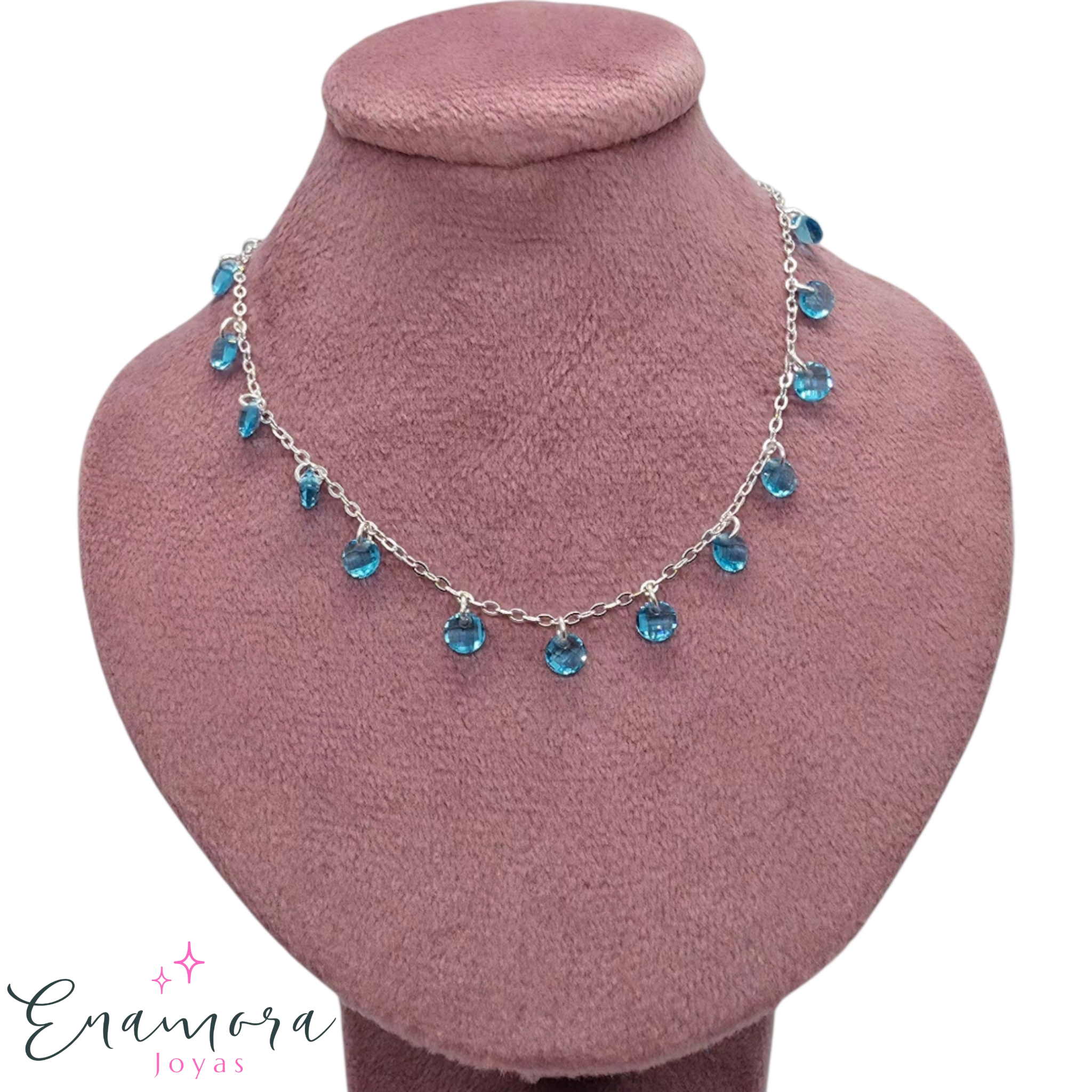Collar Enamora - Lluvia circones zafiro