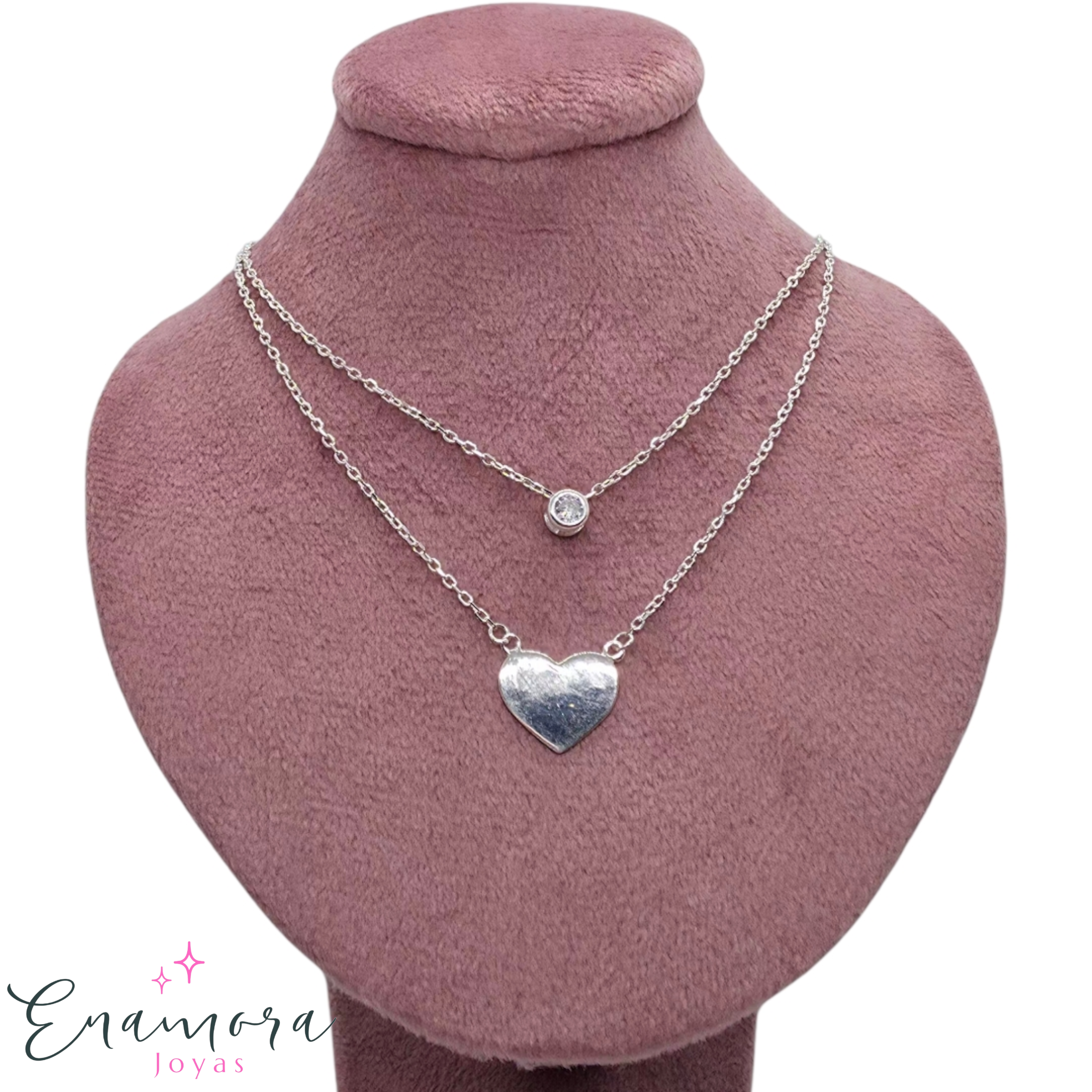 Collar enamora - Doble cadena corazón y punto de luz