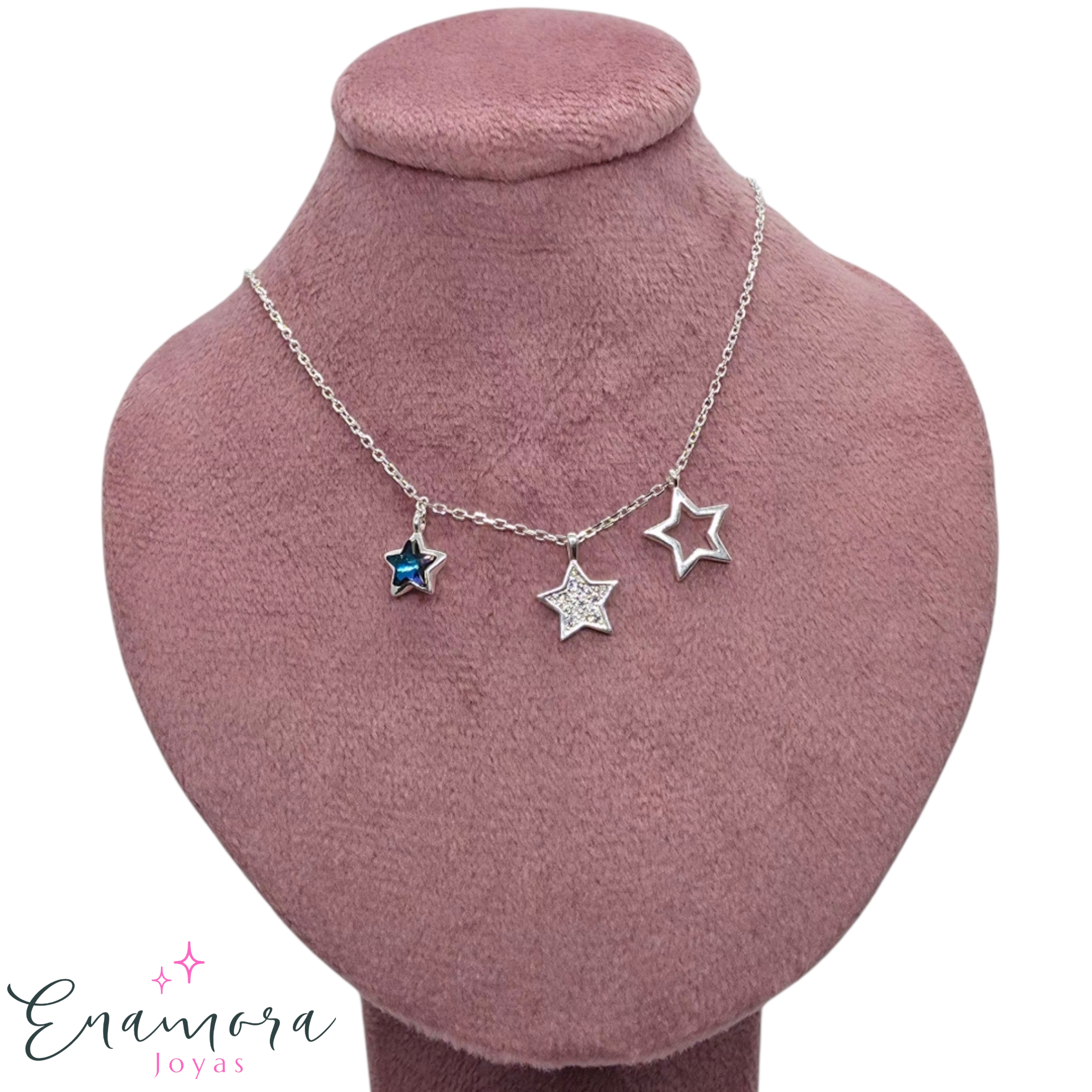 Collar Enamora - Estrellas plata, circón zafiro y circones