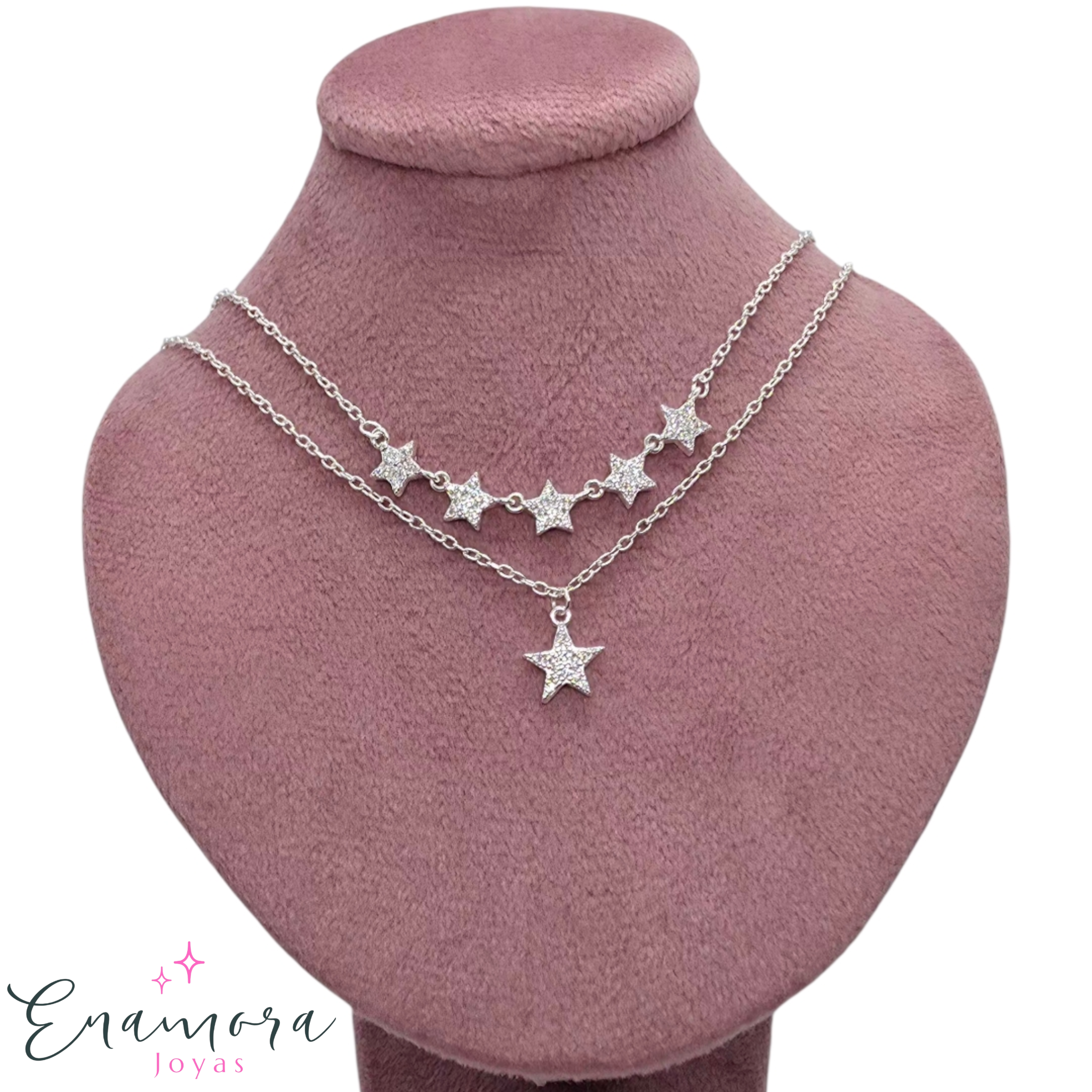 Collar Enamora - Doble cadena estrellas circones