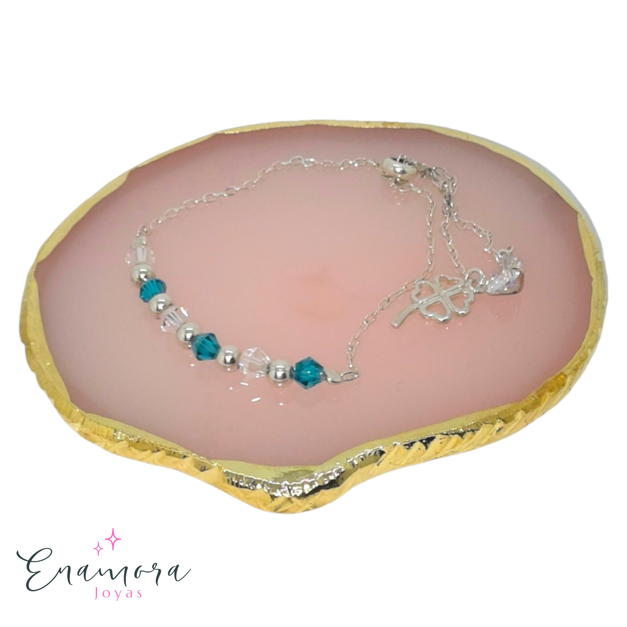 Pulsera Enamora - Ajustable cristales turquesa